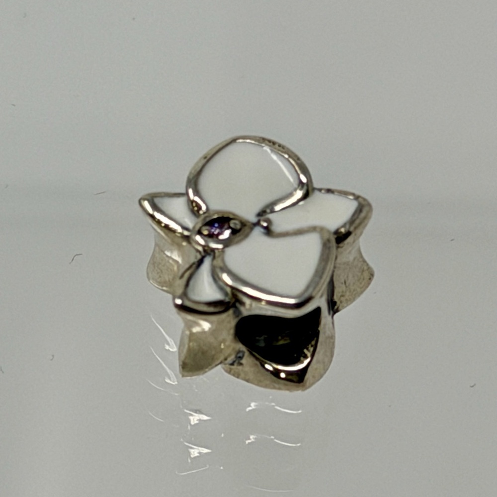 White Orchid Flower Charm 925 Sterling - Picture 5 of 5